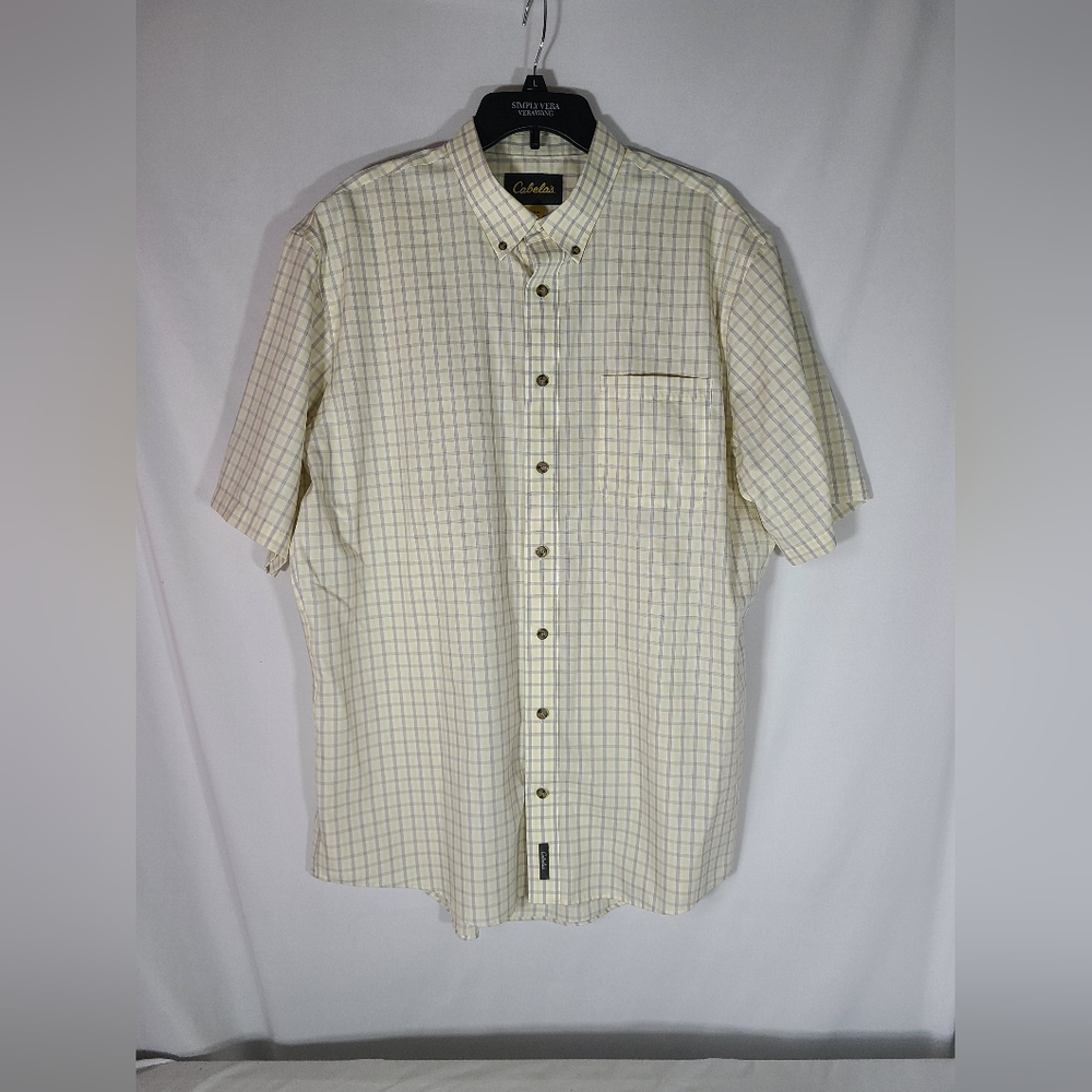 Cabela's Outfitter Series Short Sleeve Yellow Shirt Size Mens XLT Plaid Cotton